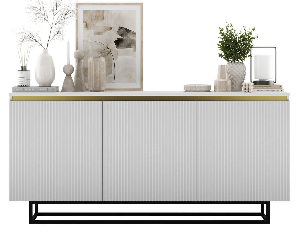 SIDEBOARD Selene 3D Weiß Matt mit metallrahmen Glamour 167 cm - Schwarz/Weiß, Holzwerkstoff/Metall (167/79/35cm) - Meble Lindner