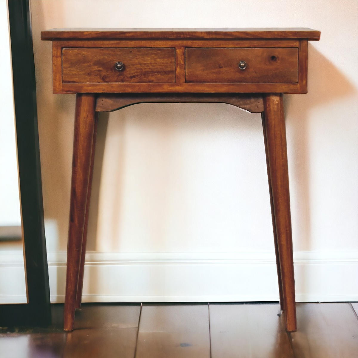 MINI Flurkonsole im Kastanienholz-Finish mit 2 Schubladen - Messingfarben/Braun, Holz/Metall (30/70/78cm) - Artisan Furniture