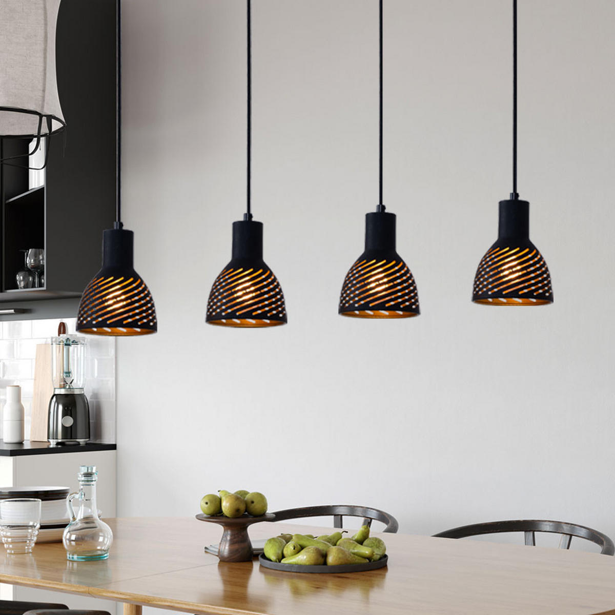 LED HÄNGELEUCHTE Metall Schwarz Gold Holzoptik - Schwarz, Metall (90/12.5/120cm) - Globo Lighting