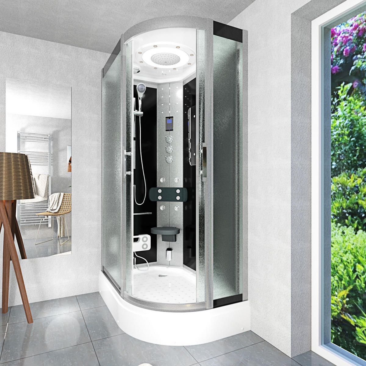 DUSCHE DampfduscheD60-73M3R-EC sw 80x120 - Schwarz, Glas/Kunststoff (80/120/215cm) - AcquaVapore by Sandra Jentho