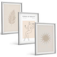 BILDER SET 3er Set - 40x60 cm Silberner Rahmen - Eine Sammlung minimalistischer Formen - Silberfarben, Kunststoff (40/60cm) - TULUP