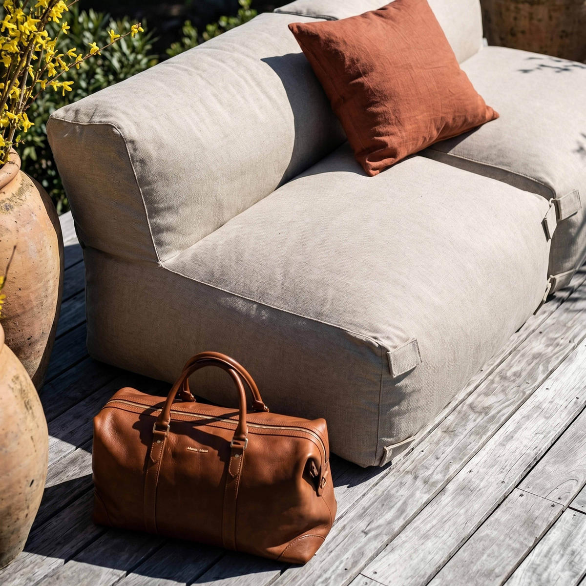GARTENSOFA mit 2 Sitzplätzen, Sandfarbe - Gelb, Textil - Oviala