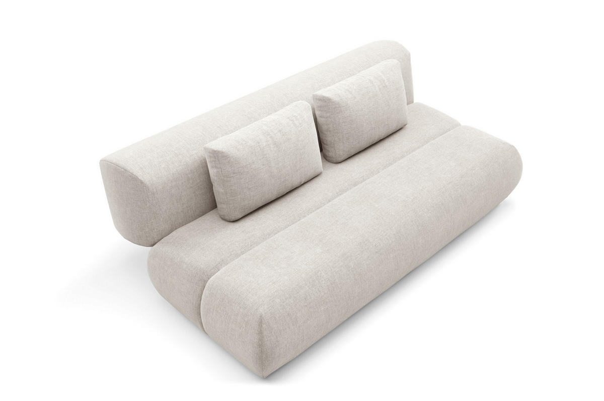 BETTSOFA ATOMO Beige Chenille-Stoff mit Schlaffunktion - Beige, Holz (217/82/134cm) - MASSENO