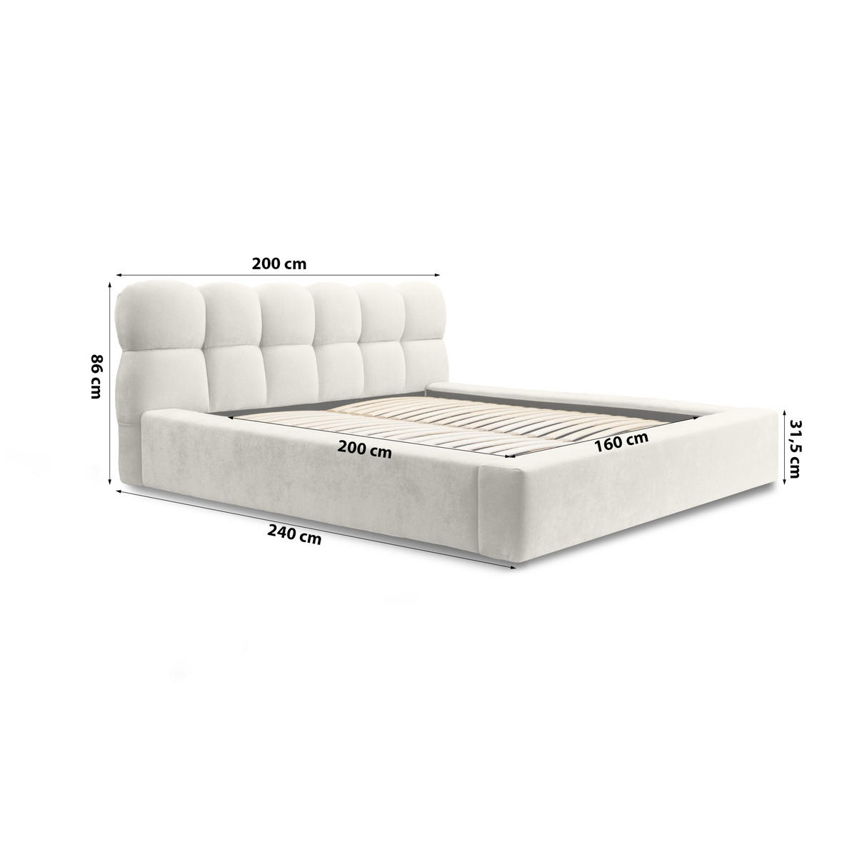 POLSTERBETT schenilen Struktur Paulon 160x200 cm, Beige - Beige, Textil (160/200cm) - Fedve