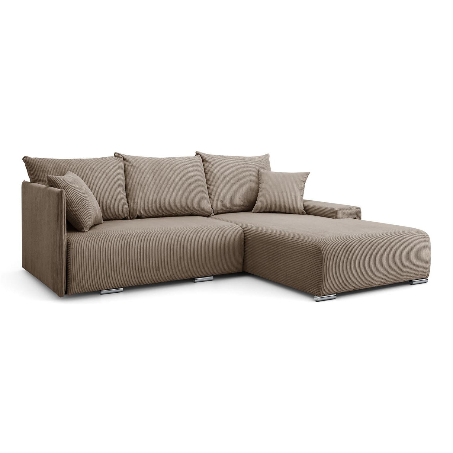 ECKSOFA Lauren L- Form 246 x 188 cm, 4 Sitzer, Bettzeugablage, Sofa, Eckcouch, Cord, rechte Seite, hellbraun - Hellbraun, Kunststoff (246/188cm) - Margaret Hadas24