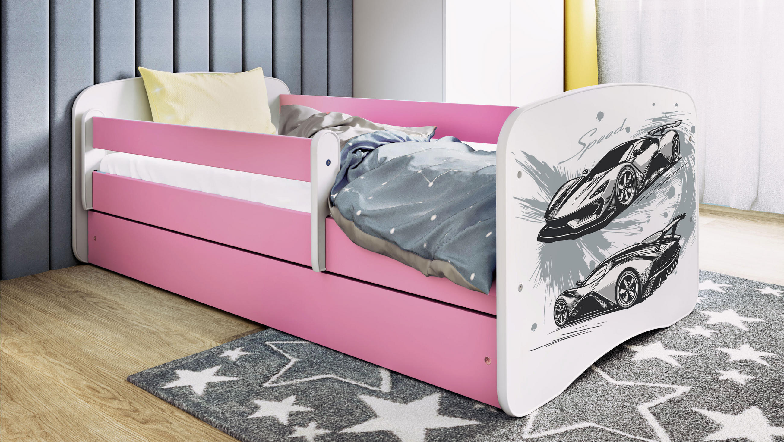 KINDERBETT Sportwagen mit Schublade 160/80 90/61/164 - Rosa, Holzwerkstoff (90/160cm) - RAUMHIRSCH FURNITURE