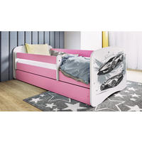 KINDERBETT Sportwagen 80x160 cm mit Schublade, Rausfallschutz & Lattenrost, Rosa - Rosa, Holzwerkstoff (80/160cm) - RAUMHIRSCH FURNITURE