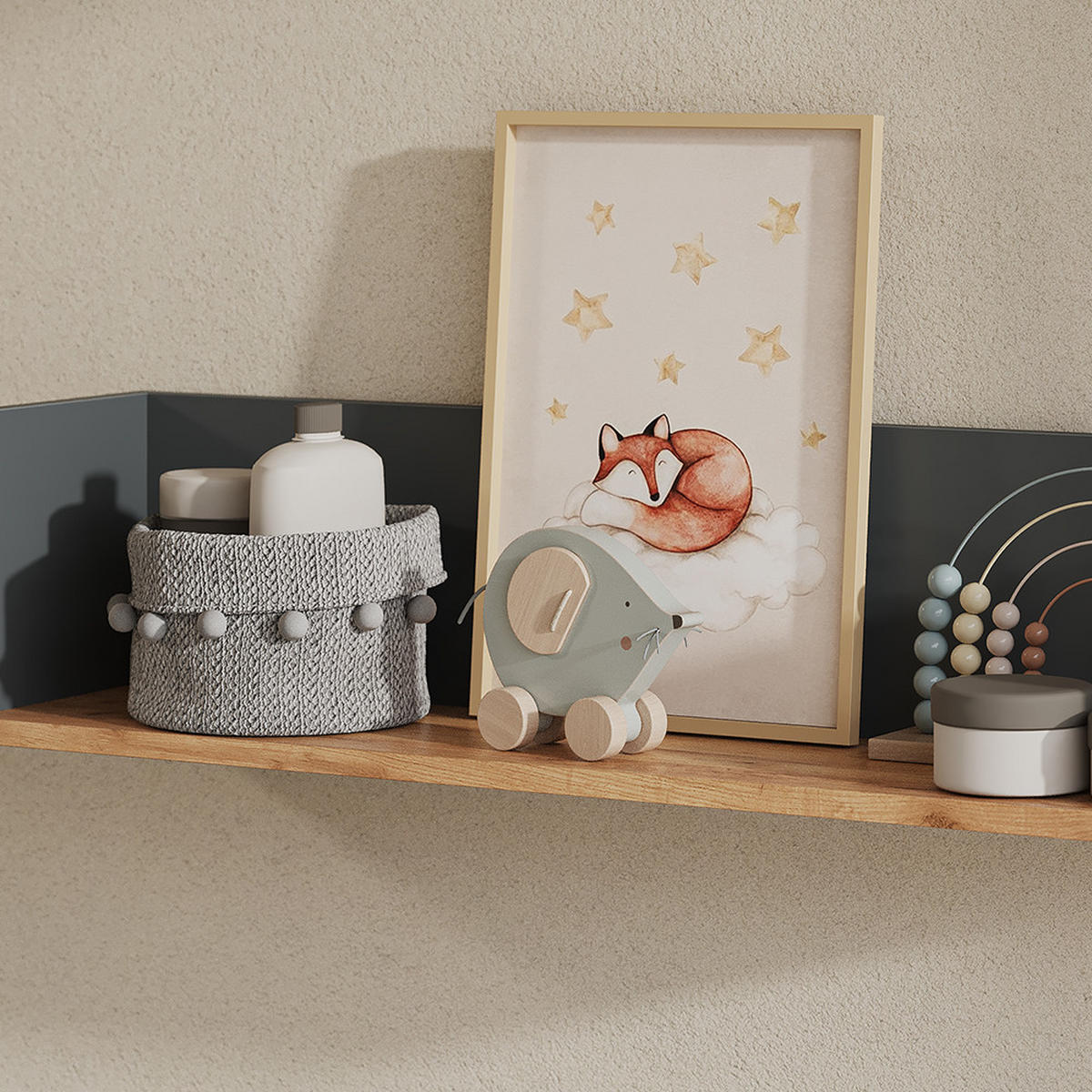 NÁSTĚNNÁ POLICE Viktor Antracit/zlatý dub - medově dubová/antracitová, kompozitní dřevo (93.4/20/20cm) - Vicco