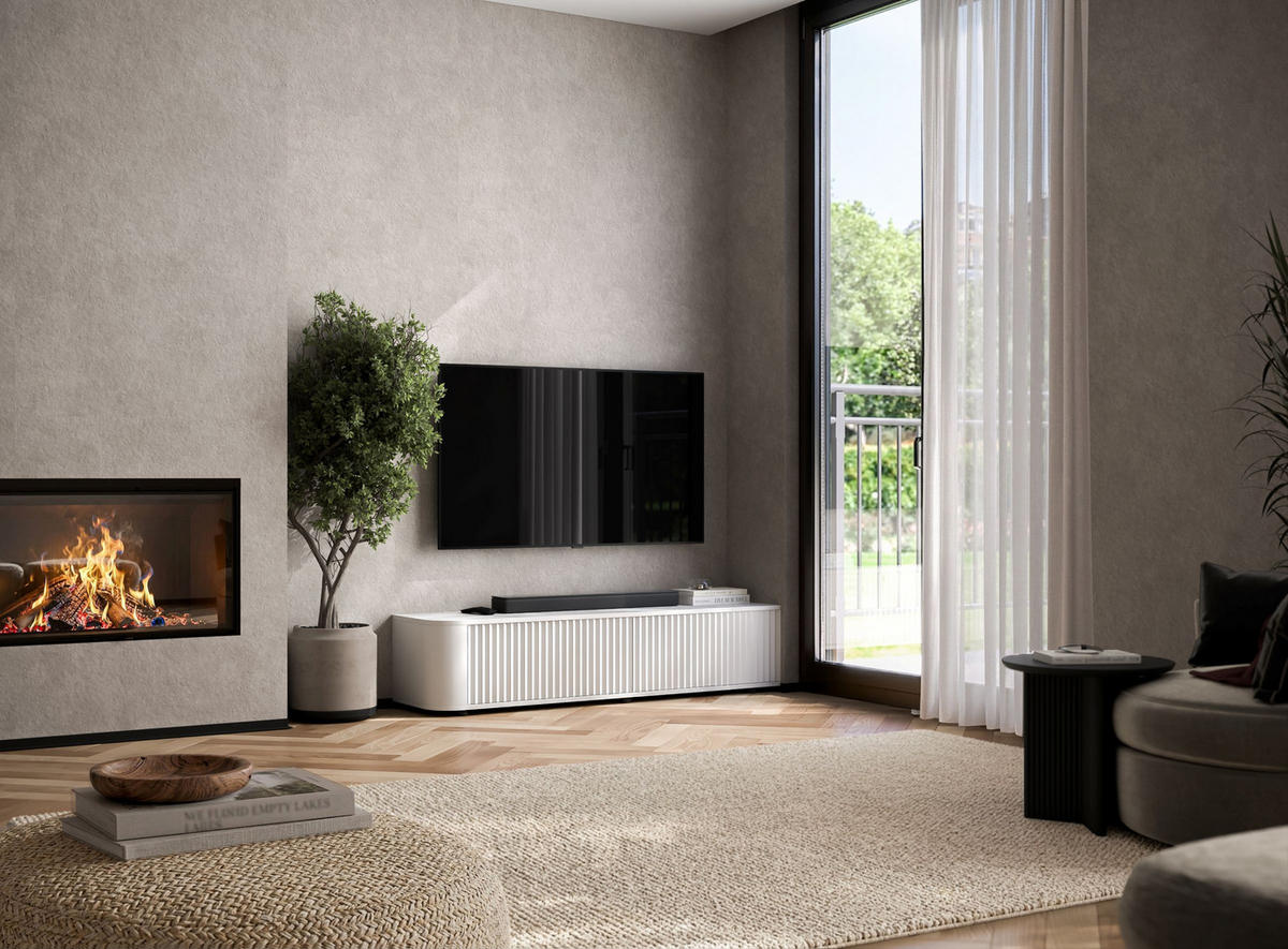 TV komoda Aurora matná biela 140 cm s nízkymi nožičkami - biela, kompozitné drevo (140/31/35cm) - Meble Lindner