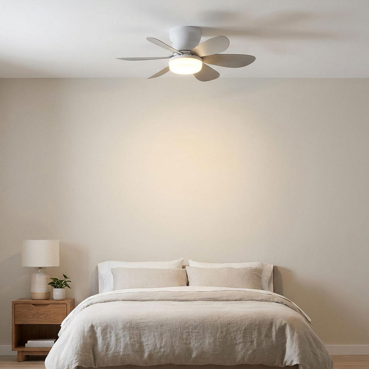 DECKENVENTILATOR DELORES LED, Metall, Weiß matt, 51 cm - Weiß, Metall (51/51/16.5cm) - Globo Lighting