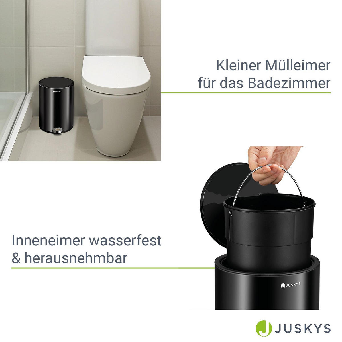 KOSMETIKEIMER in Schwarz - Schwarz, Metall (21/47/21cm) - Juskys