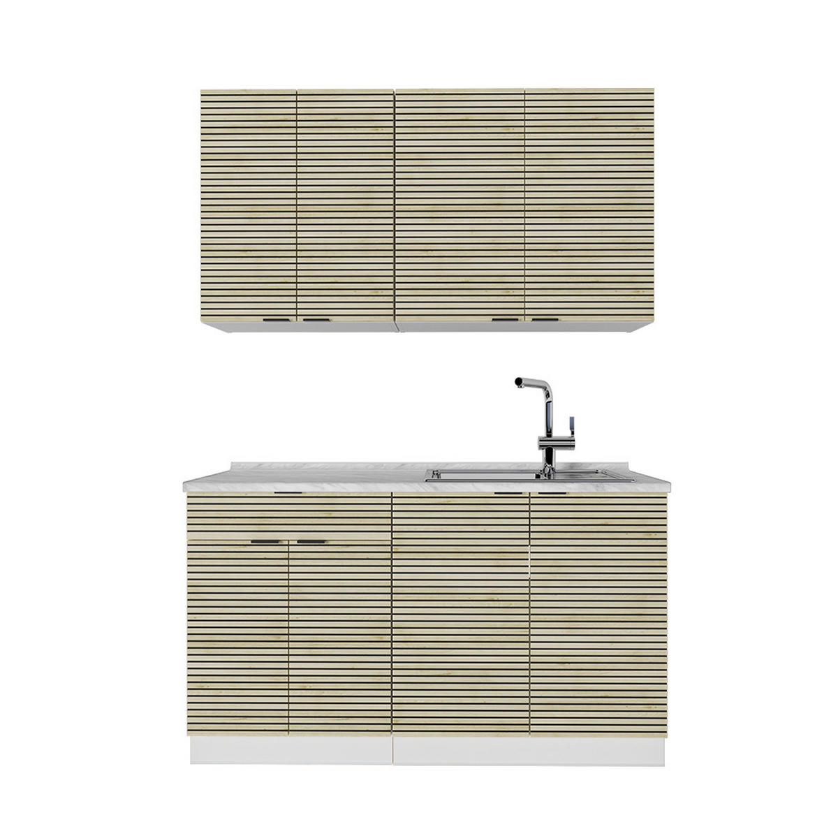 SINGLEKÜCHE Fame-Line Eiche Paneel/Weiß 140 cm ohne Arbeitsplatte - Hellbraun/Weiß, Holzwerkstoff (140/81.6/46cm) - Vicco