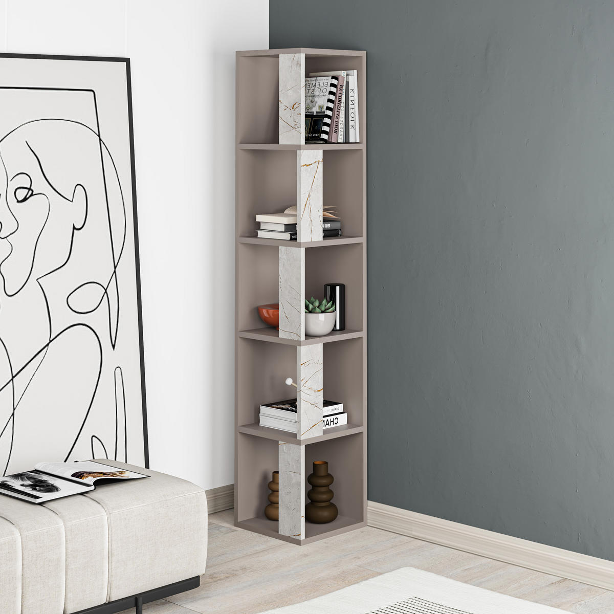 BÜCHERREGAL Piano Bunt 31,4/31,4/158,9 cm - Multicolor, Holzwerkstoff (31.4/158.9/31.4cm) - Decortie