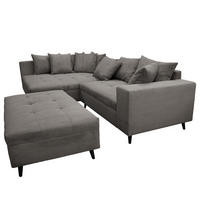 ECKSOFA mit Ottomane und Hocker - Schwarz/Grau, Birkenholz/Textil (247/174cm) - home24