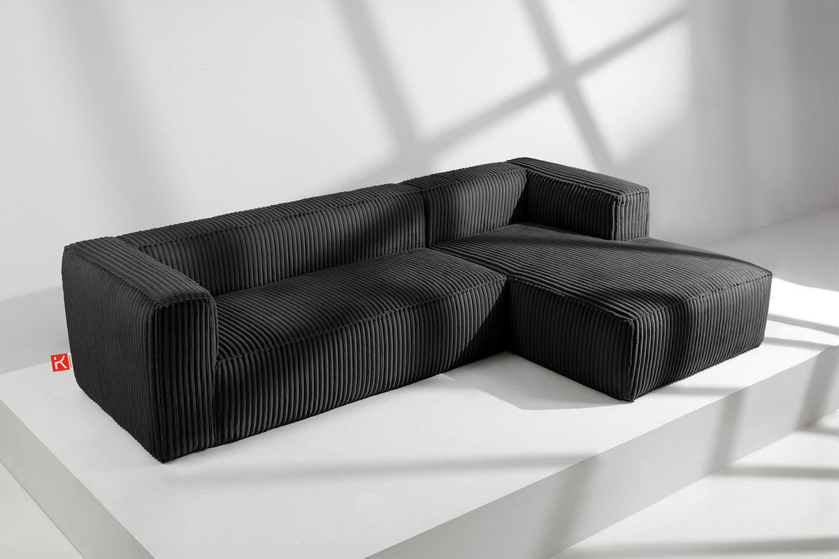 ECKSOFA-RECHTS FEROX Modern, Cord-Stoff, schwarz - Schwarz, Textil (305/175cm) - KONSIMO®