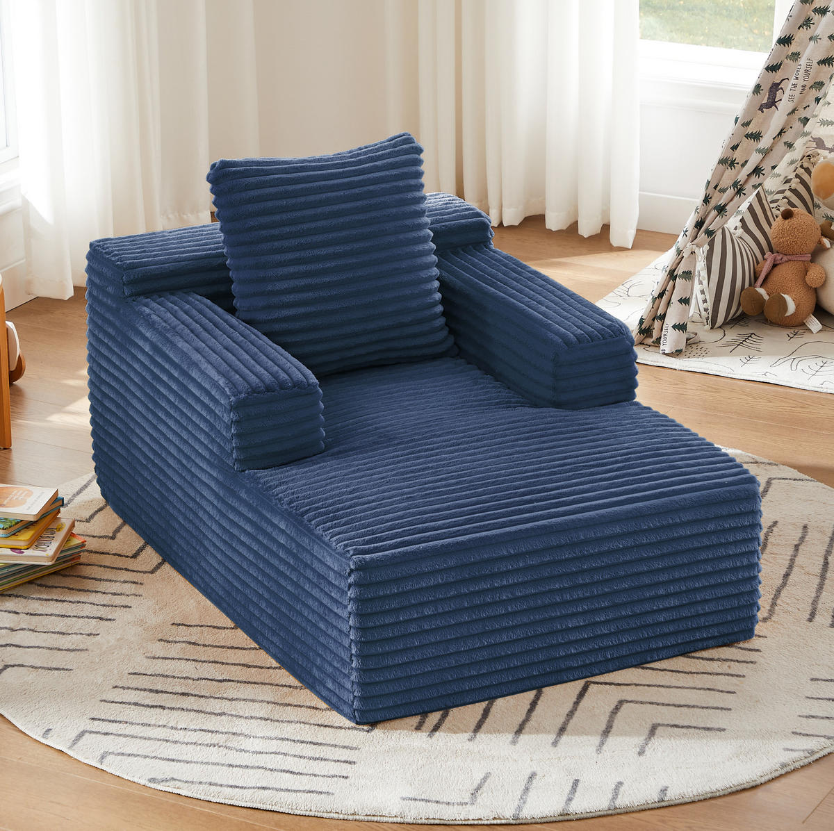 CHAISELONGUE aus Cord Blau ohne Montage - Blau, Kunststoff (81.03/49.78/116.84cm) - Meubliv