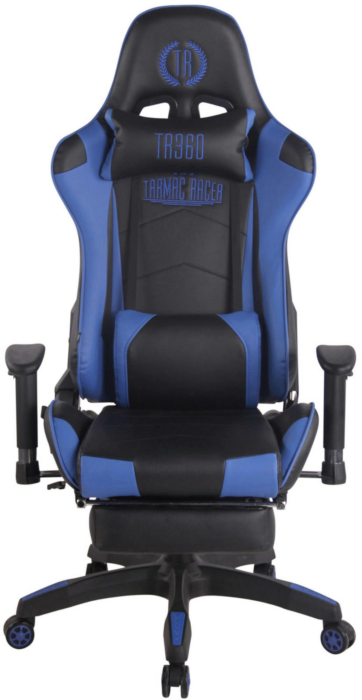 CHEFSESSEL Lederlook schwarz/blau - Blau/Schwarz, Kunststoff/Textil (67/132/58cm) - CLP
