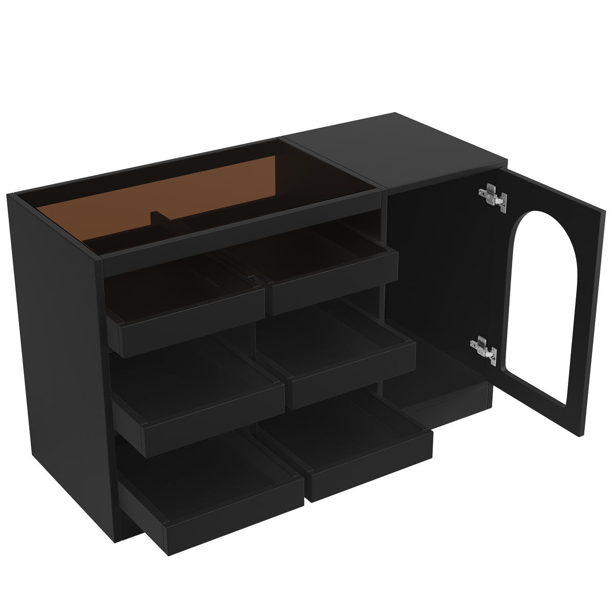 SIDEBOARD 120/40/75 cm, 6 Schubladen, Glasoberseite mit LED, schwarzes MDF, Schwarz - Schwarz, Holzwerkstoff (120/75/40cm) - Redom