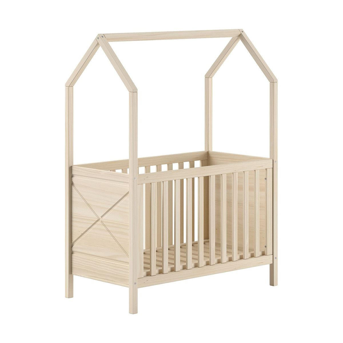 BABYBETT mit Dach Karyl 3-fach höhenverstellbar Kiefer massiv milky - Weiß, Holz (60/120cm) - 58aufmkessel