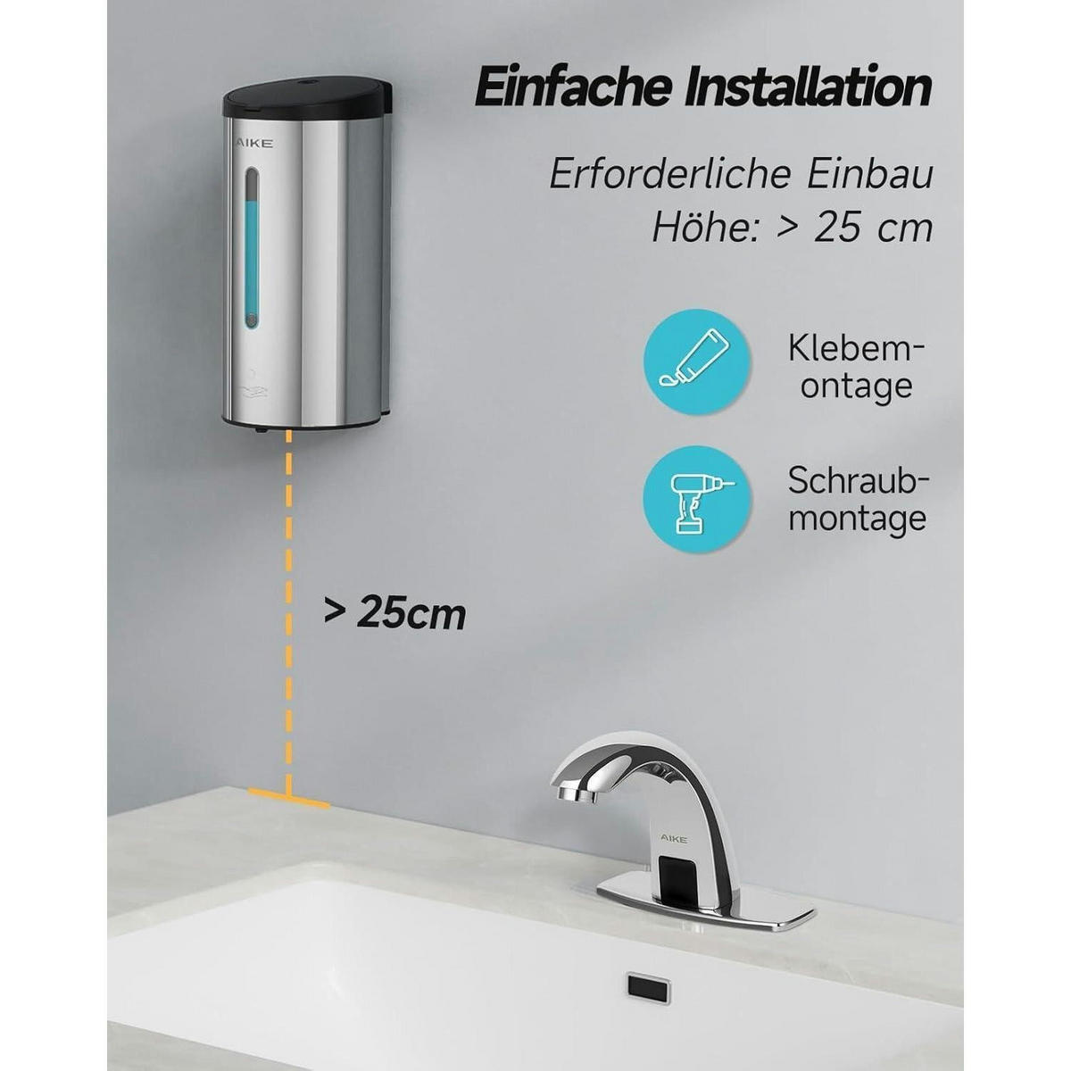 SCHAUMSEIFENSPENDER Edelstahl Hochglanz 750ML Wandmontage - Silberfarben, Metall (10.9/10.8/22.1cm)