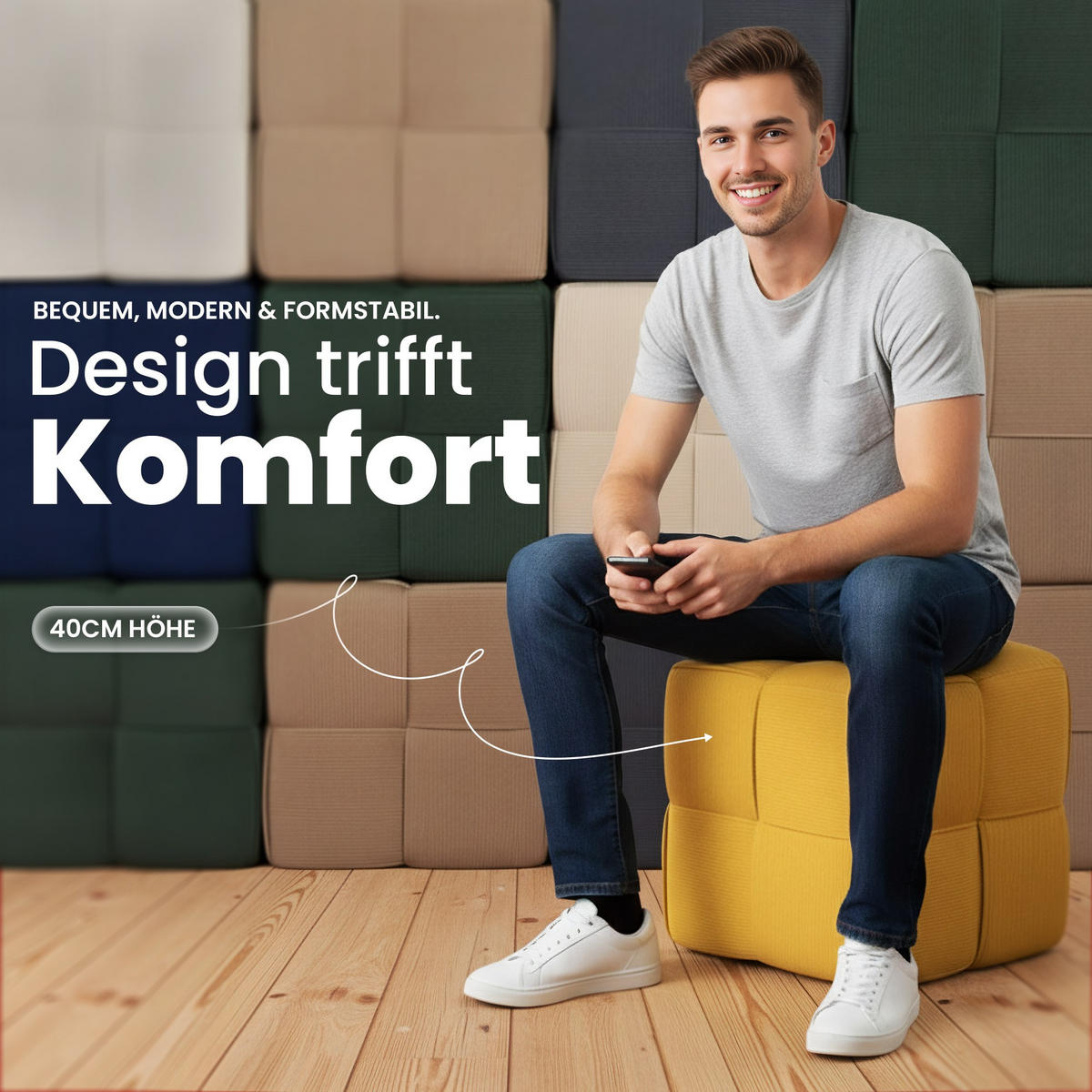 SITZWÜRFEL eckig 40/40/40 cm Cord Dunkelgrau - Dunkelgrau, Kunststoff/Textil (40/40/40cm) - CLP