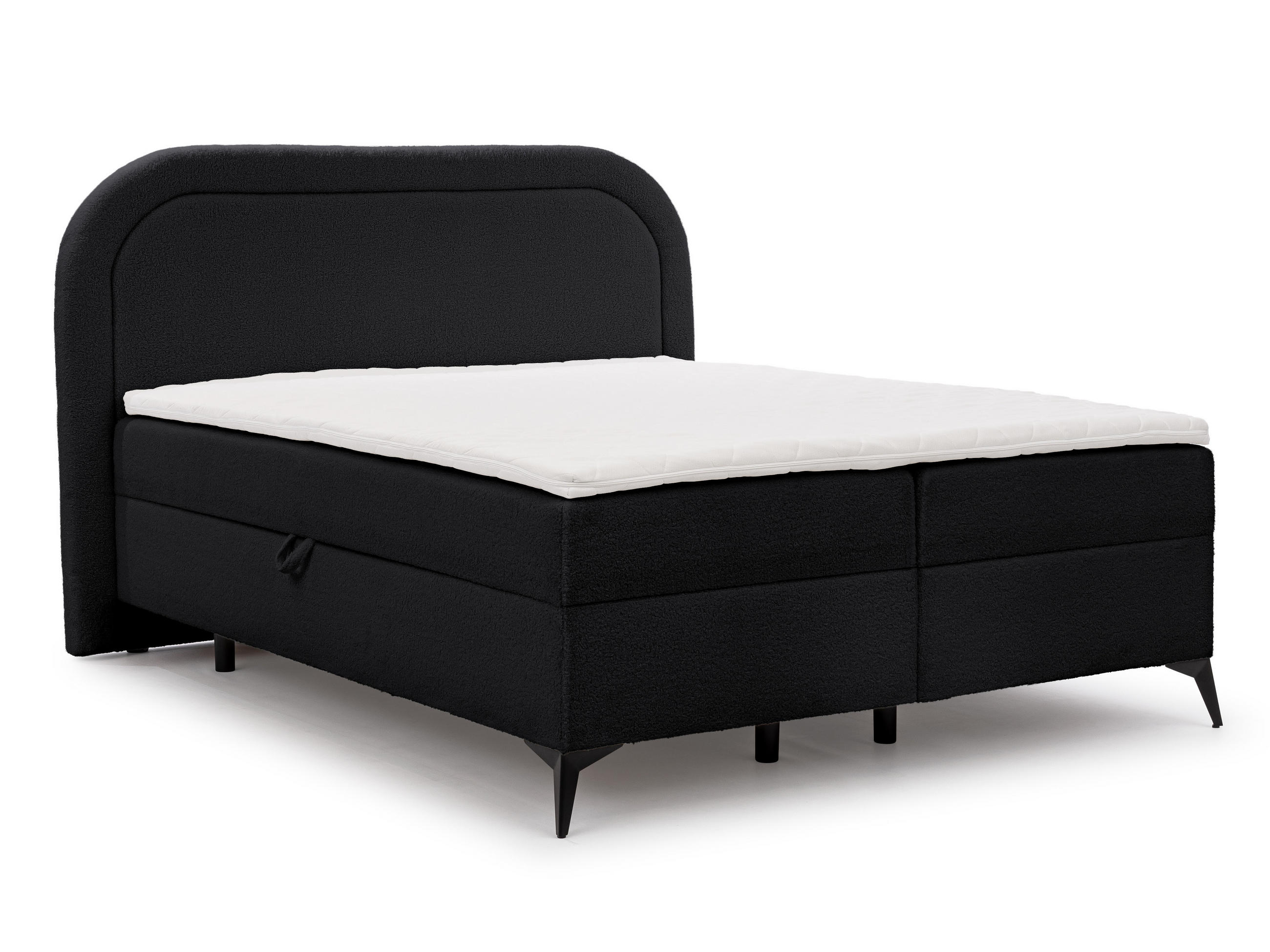 BOXBETT Sonna 180/200 cm Schwarz Bouclé-Stoff mit abgerundetem Kopfteil und mit schwarzen Metallfüßen - Schwarz, Holz/Textil (180/200cm) - S-Style Möbel
