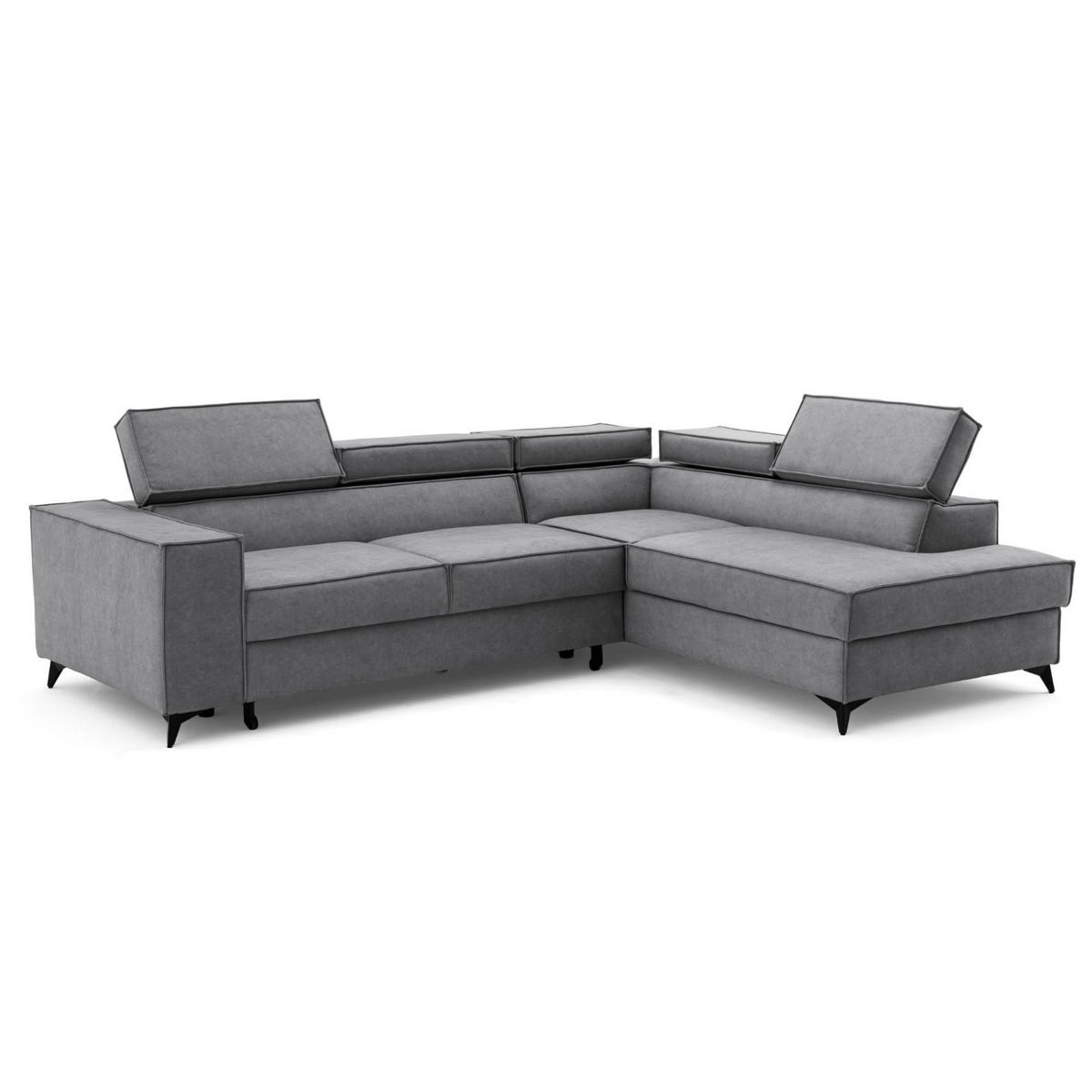 ECKSOFA PURE L Rechts mit Schlaffunktion 127x199 Velours Grau - Schwarz/Grau, Holz/Textil (204/281cm) - Muffo