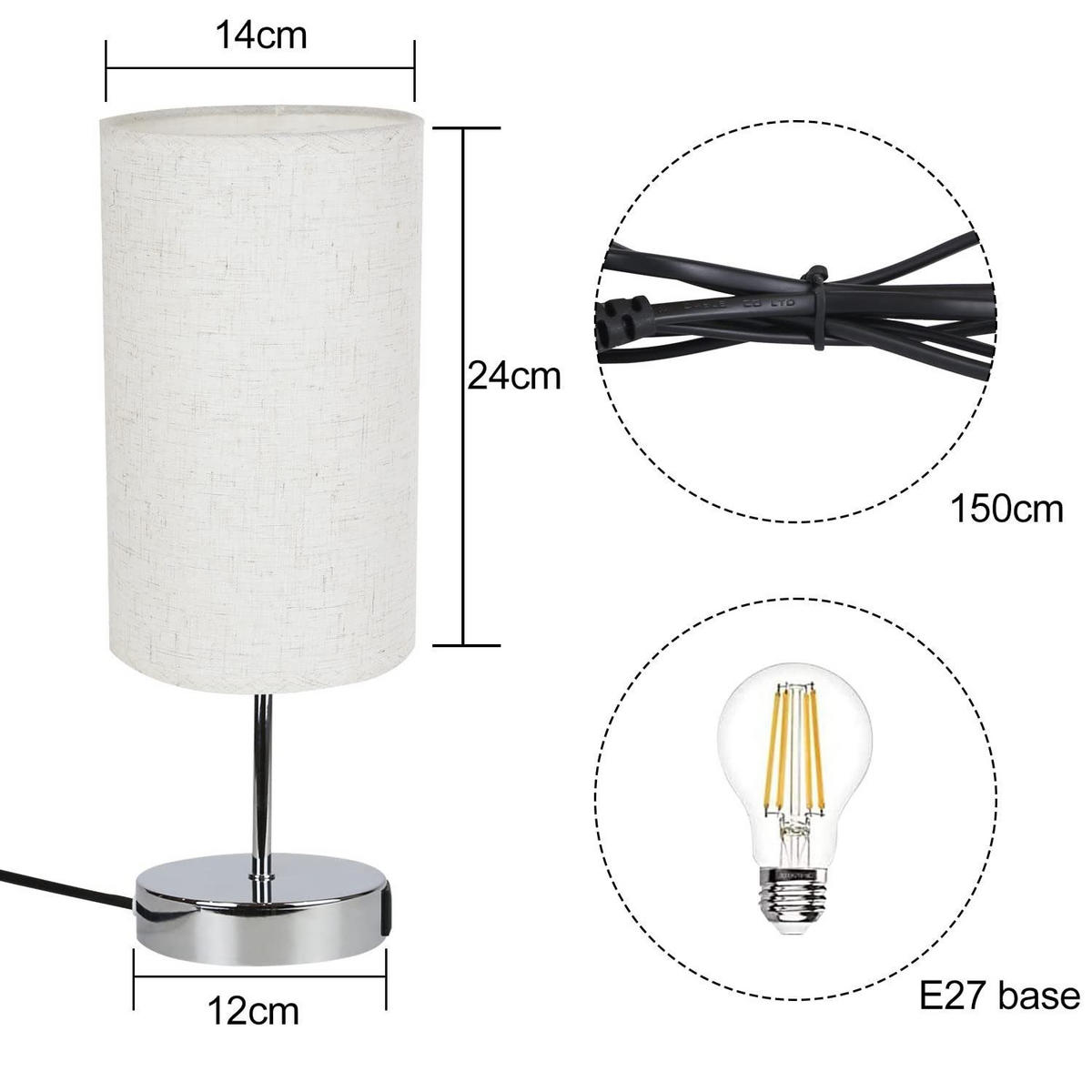 TISCHLAMPE Elowen 14/12/24 cm - Silberfarben, Metall (14/12/24cm) - ZMH