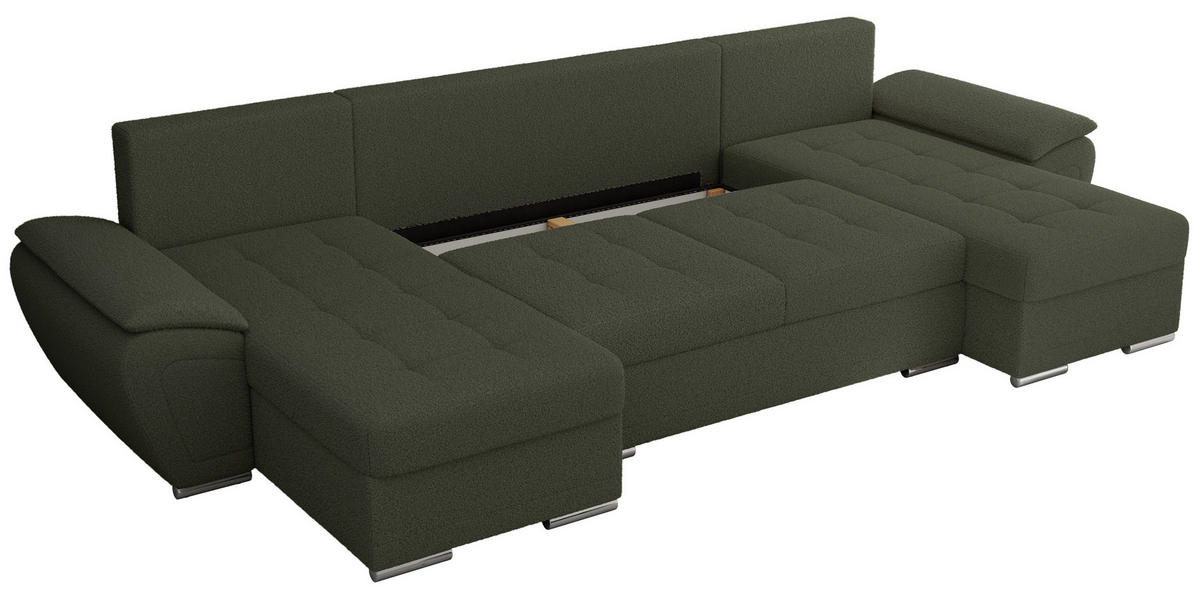WOHNLANDSCHAFT UMBRIA U Grün Boucle - Grau/Grün, Textil/Metall (336/85/157cm) - MKS
