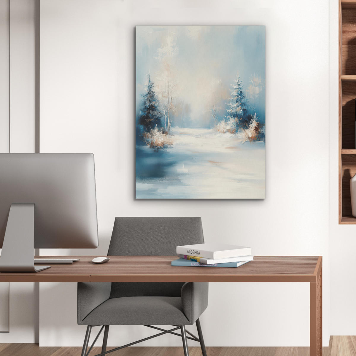 AKUSTIKPANEEL Wald - Winter - Natur - Abstrakt - Schnee 60x80 cm - Weiß, Textil (60/0.9/80cm) - MuchoWow
