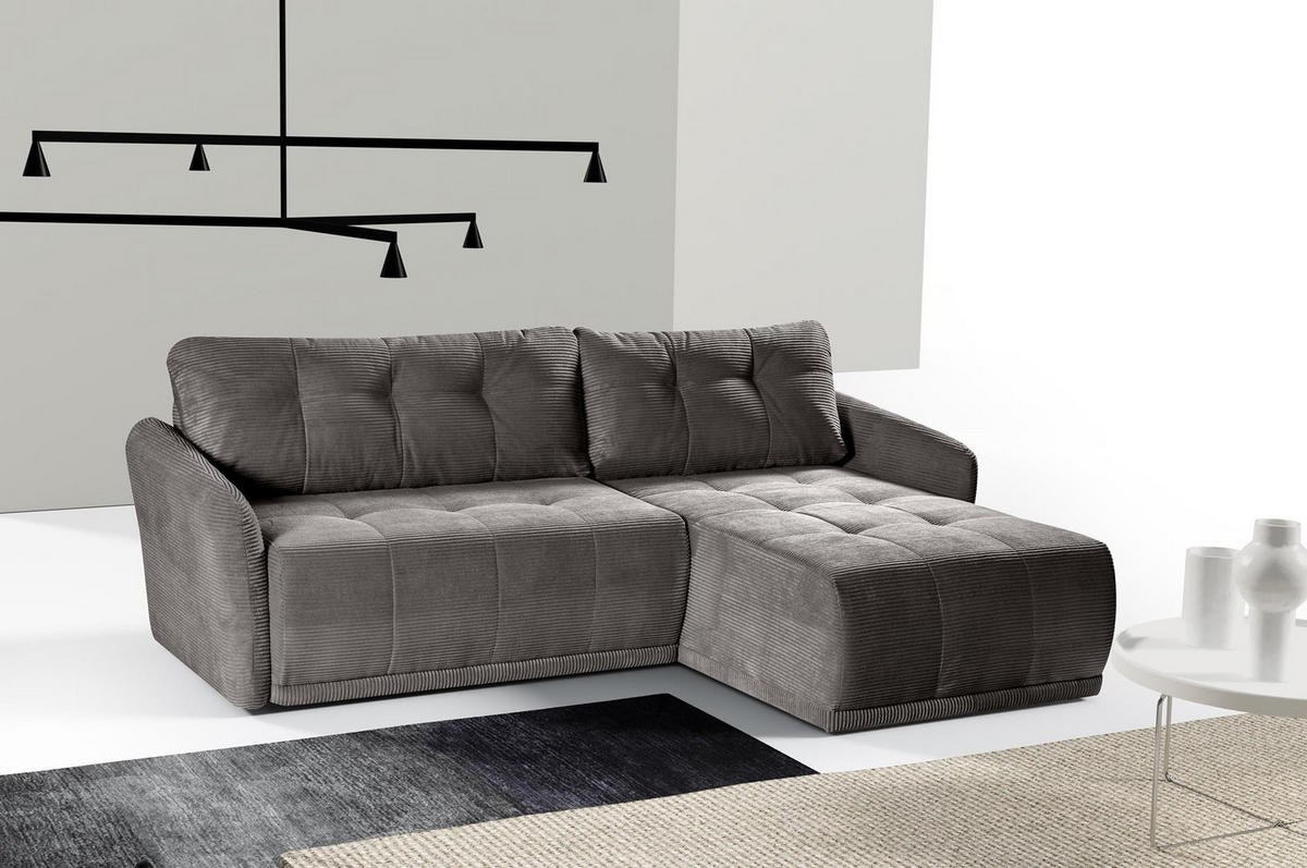 ECKSOFA Omron Dunkelgrau, universal Schlafsofa - Dunkelgrau, Holzwerkstoff/Textil (248/180cm) - Bettso