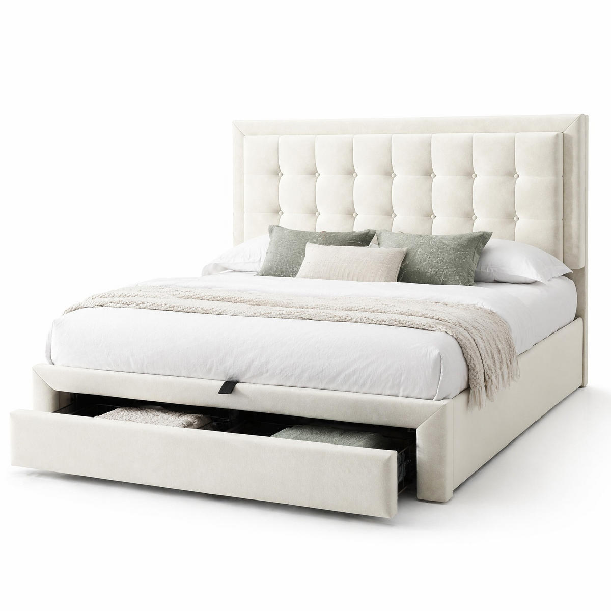 POLSTERBETT 140/190 cm in Beige Samt mit Bettkasten und 2 Schubladen - Beige, Holzwerkstoff/Textil (140/190cm) - CHICFURN