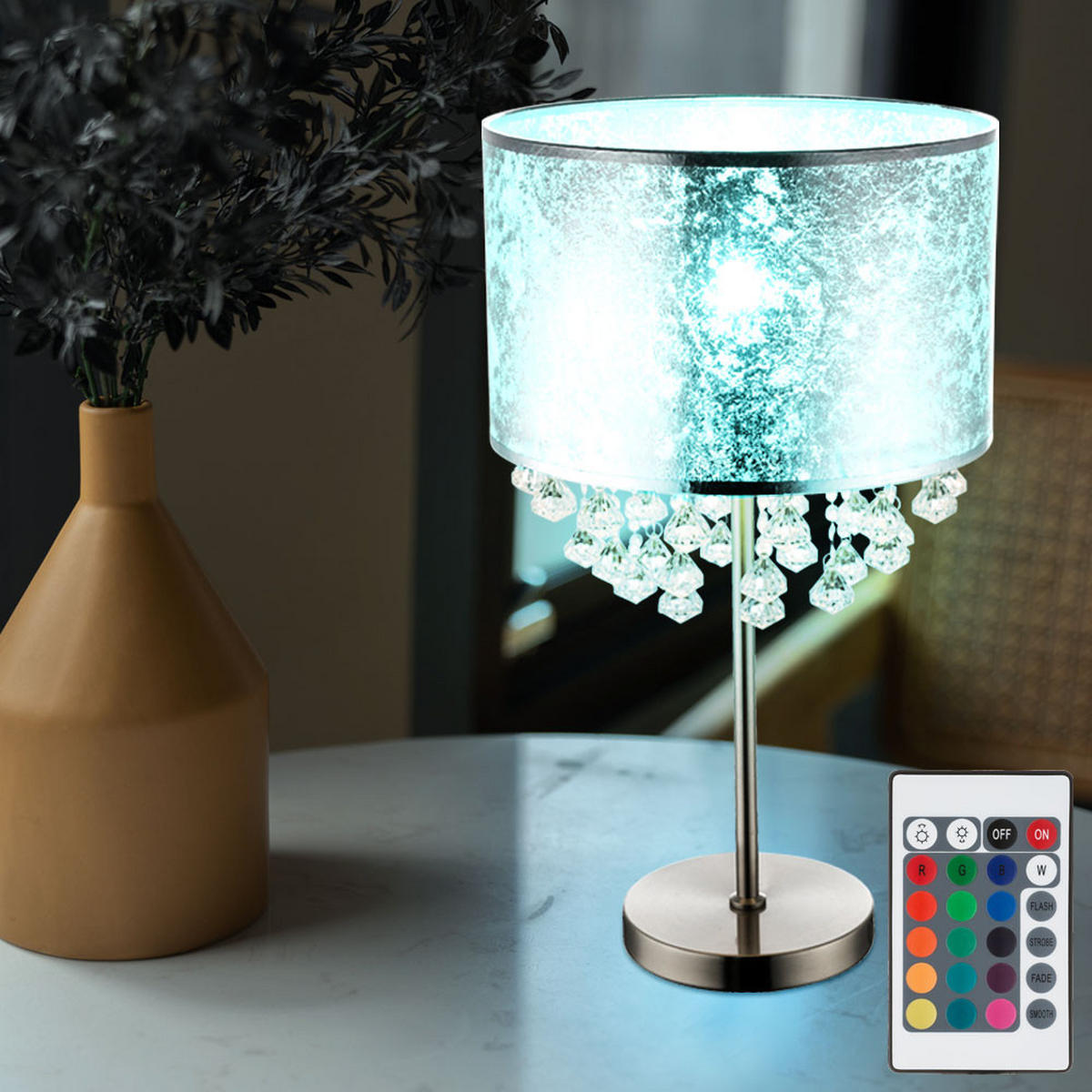 LED TISCHLEUCHTE Amy Silber Metall Textil - Silberfarben, Metall (32/32/56cm) - Globo Lighting