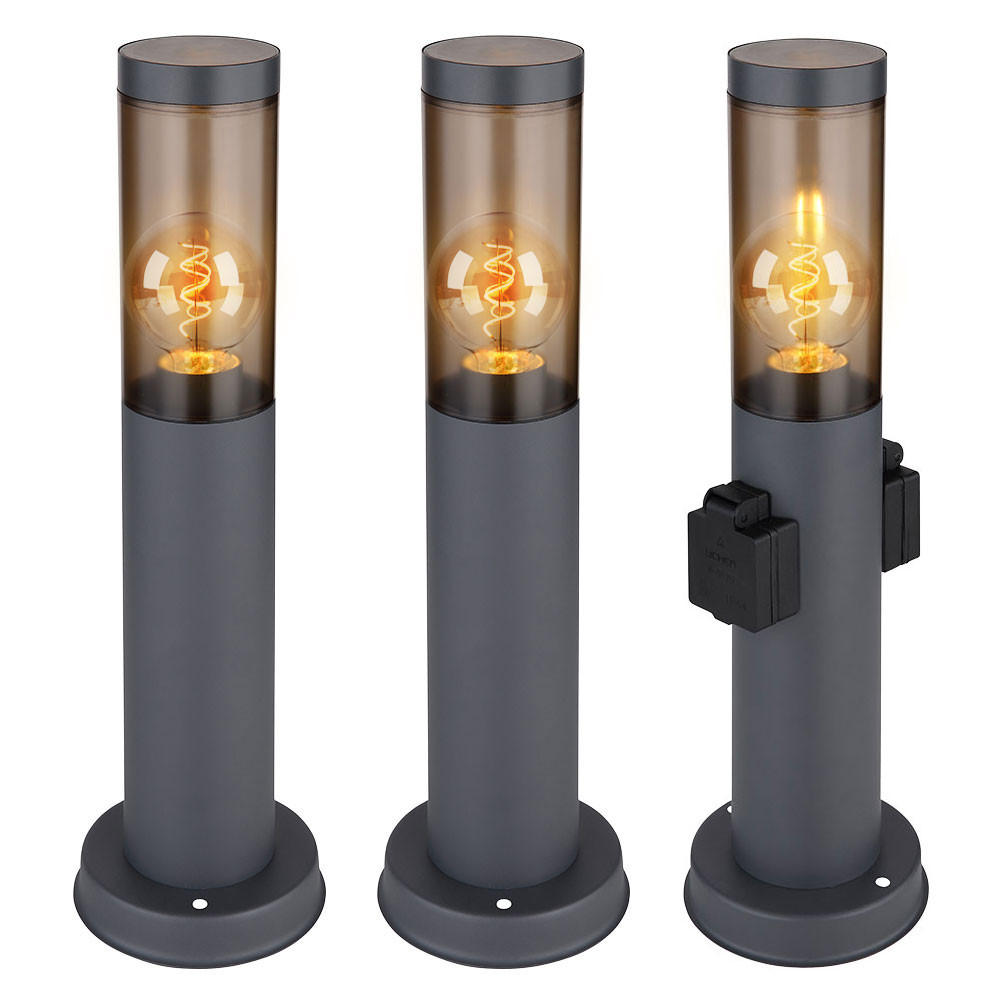 WEGELEUCHTE BOSTON Edelstahl Anthrazit 3er Set - Anthrazit, Metall (7.6/7.6/45cm) - Globo Lighting