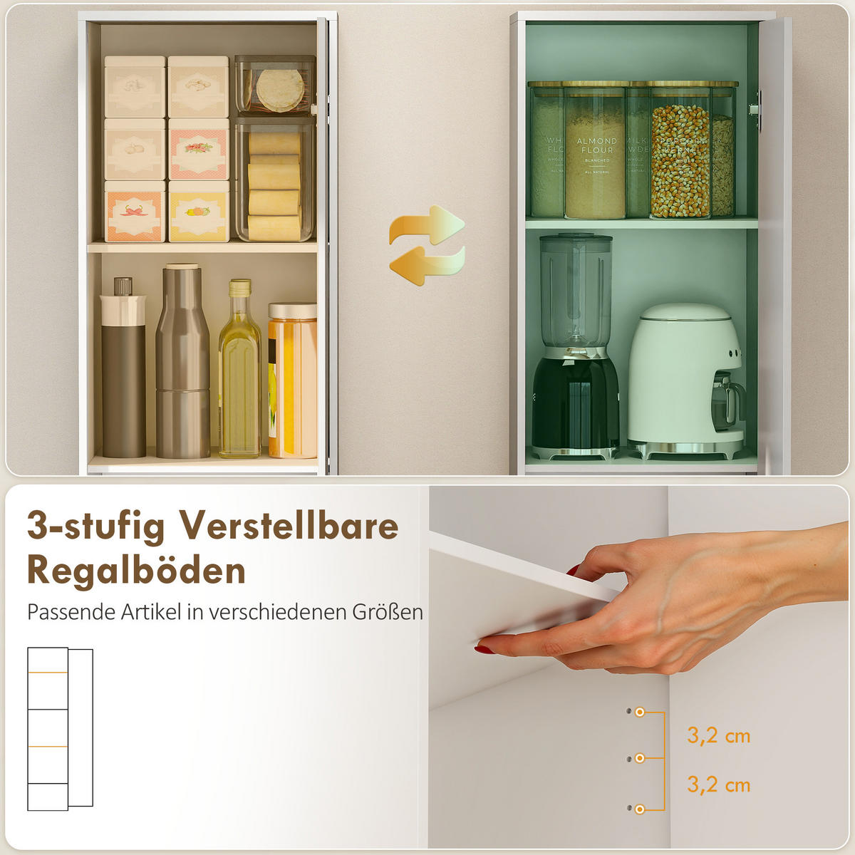 KÜCHENSCHRANK DE-08521 5 Ebenen mit verstellbaren Regalen Weiß - Weiß, Holzwerkstoff (35/180/40cm) - ComfortXL