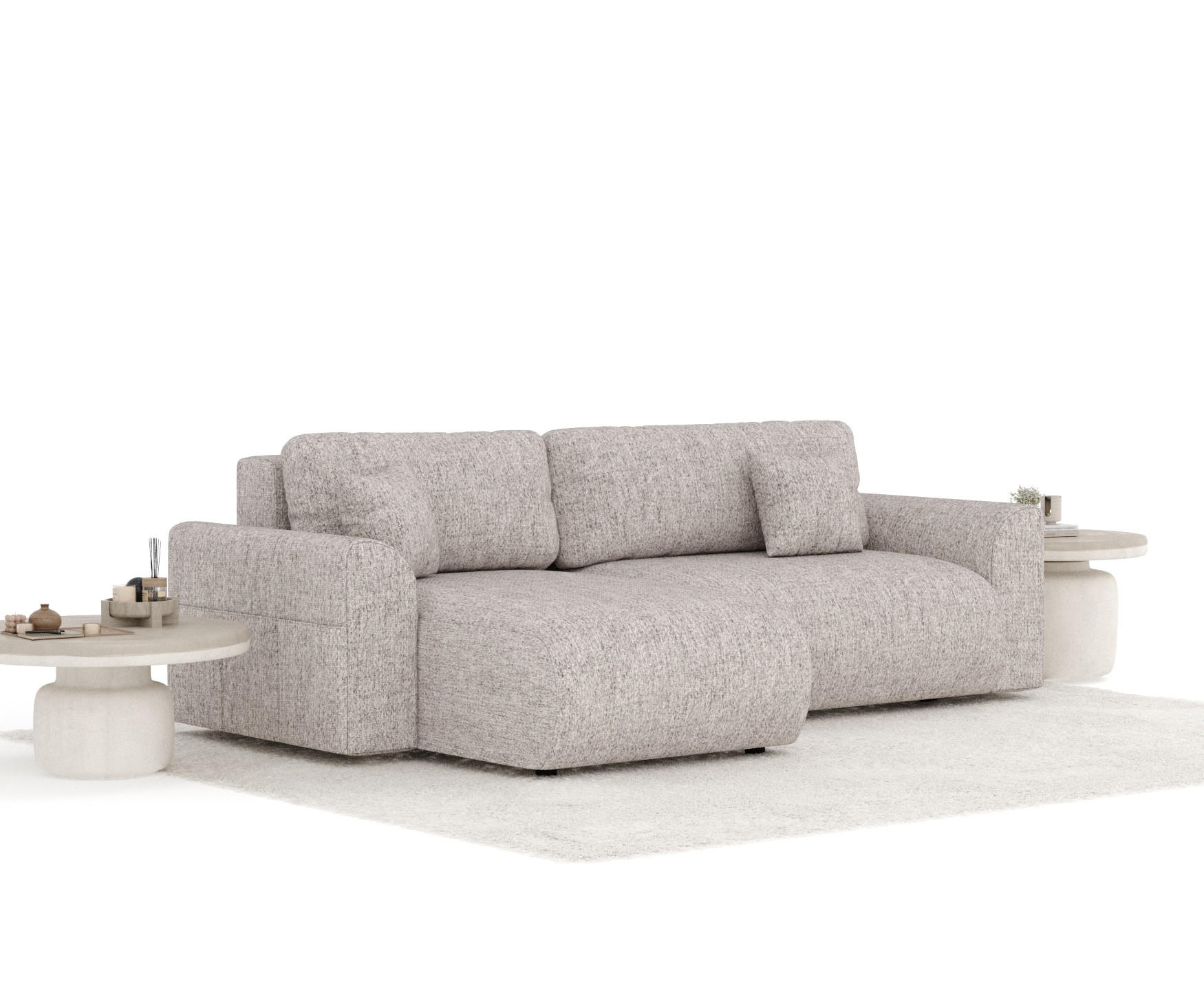 ECKSOFA MIT SCHLAFFUNKTION Bodega Hellbraun Webstoff - Hellbraun/Schwarz, Holz/Holzwerkstoff (235/138cm) - Maison de Reve