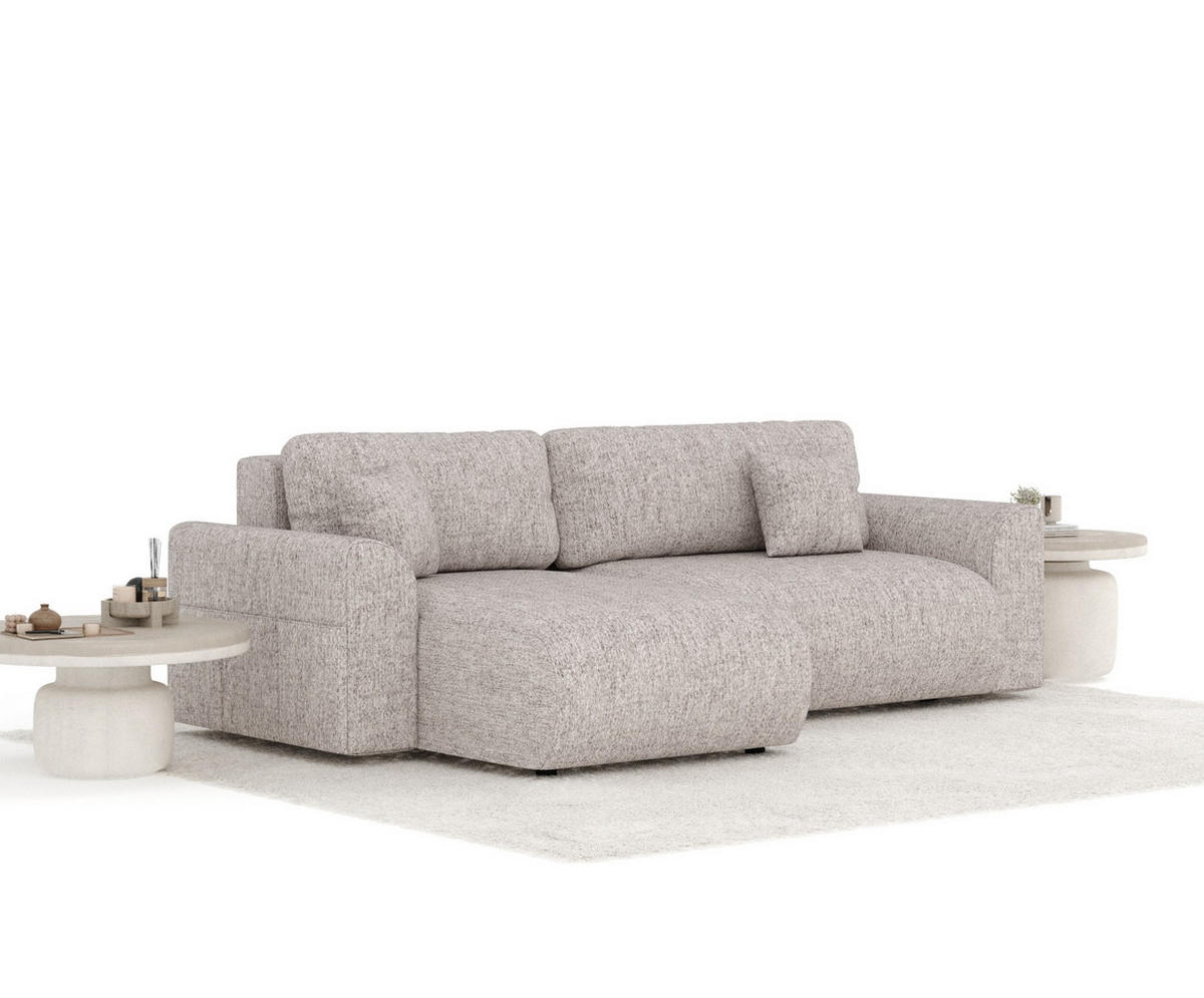 ECKSOFA MIT SCHLAFFUNKTION Bodega Hellbraun Webstoff - Hellbraun/Schwarz, Holz/Holzwerkstoff (235/138cm) - Maison de Reve