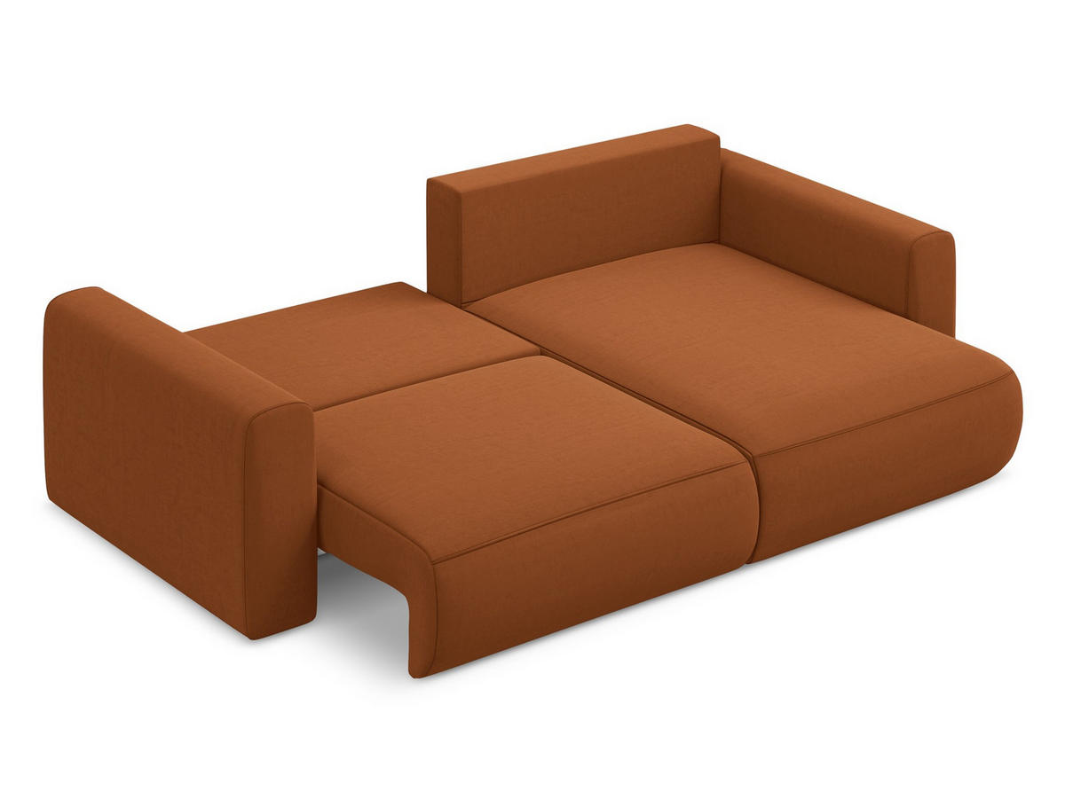 ECKSOFA mit Schlaffunktion Samt Stoff Orange - Terra cotta/Schwarz, Kunststoff/Textil (240/149cm) - Makamii