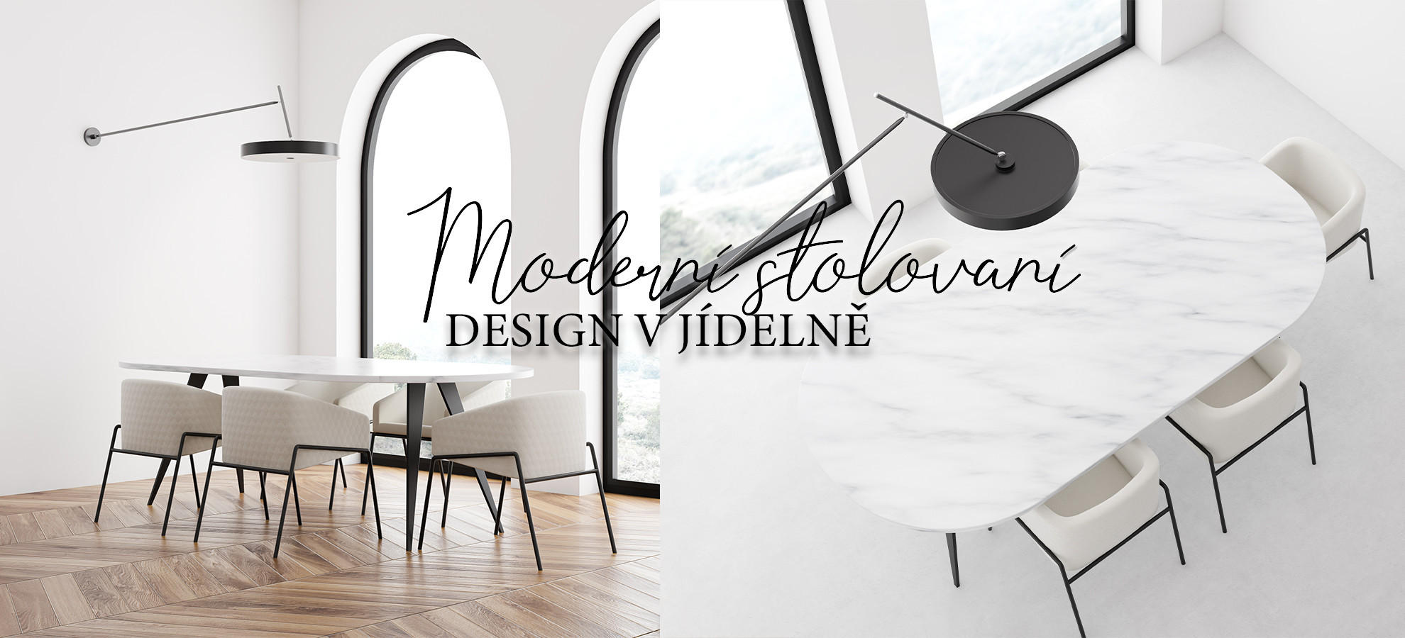 Moderní jídelna světlá v minimalistickém stylu