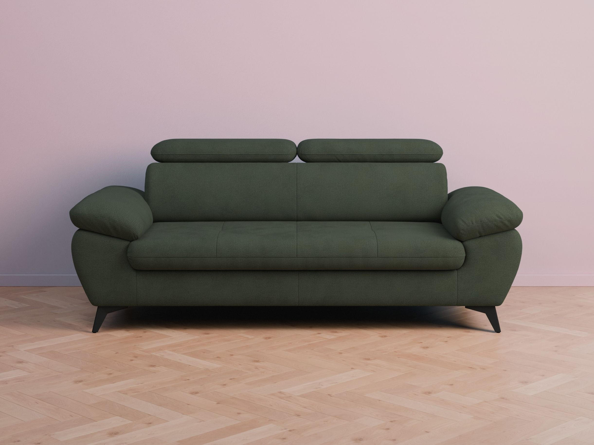 3-SITZER Karlstad Chenille Grün verstell. Kopfstützen B 215 cm - Waldgrün, Kunststoff/Textil (215/84/100cm) - foamnova