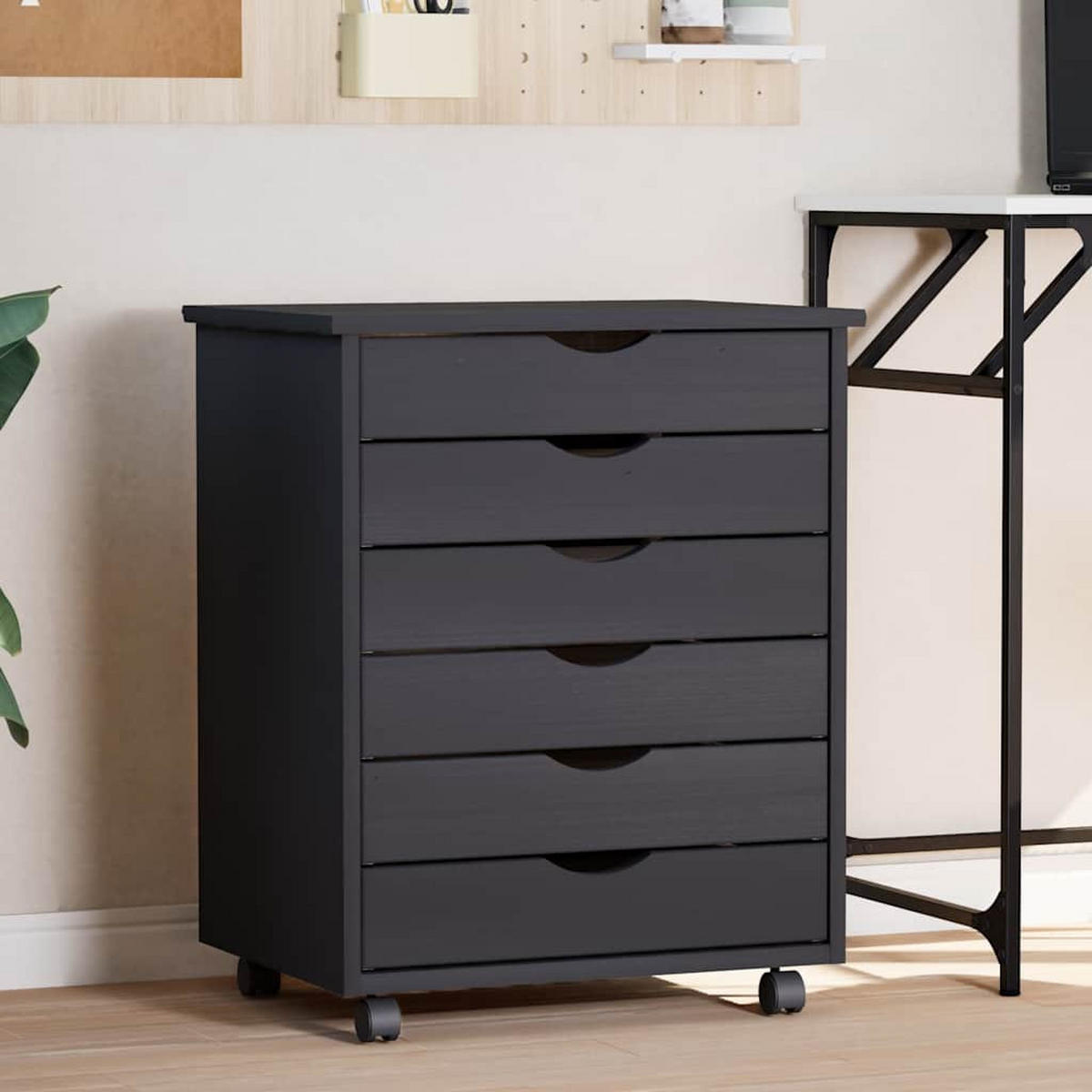 ROLLSCHRANK MIT SCHUBLADEN MOSS GRAU MASSIVHOLZ KIEFER - Grau, Holz (39/65.5/53cm) - vidaXL