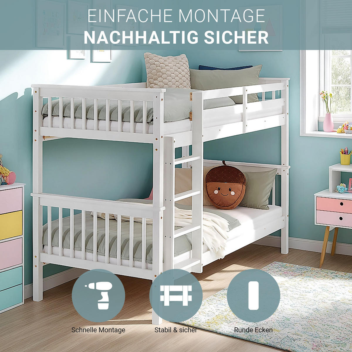 ETAGENBETT mit Lattenrost 90/200 cm Weiß - Weiß, Holz (90/200cm) - Homestyle4u