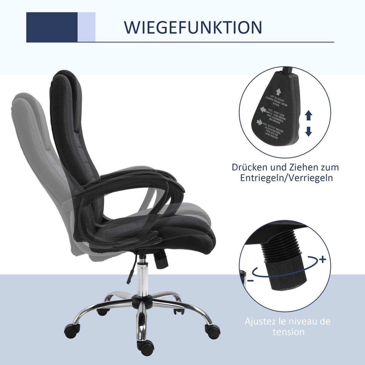 BÜROSTUHL, Computerstuhl, Schwarz - Schwarz, Kunststoff (60/129/65cm) - Vinsetto