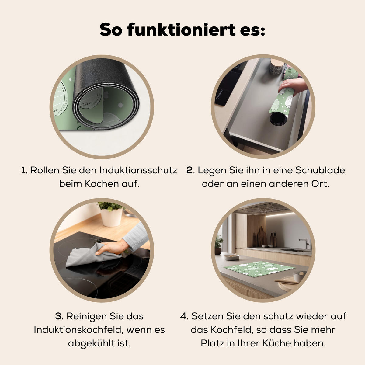 HERDABDECKPLATTE Grün - Eier - Muster Ceranfeldabdeckung 59x52 cm - Waldgrün, Kunststoff (59/52/0.2cm) - MuchoWow