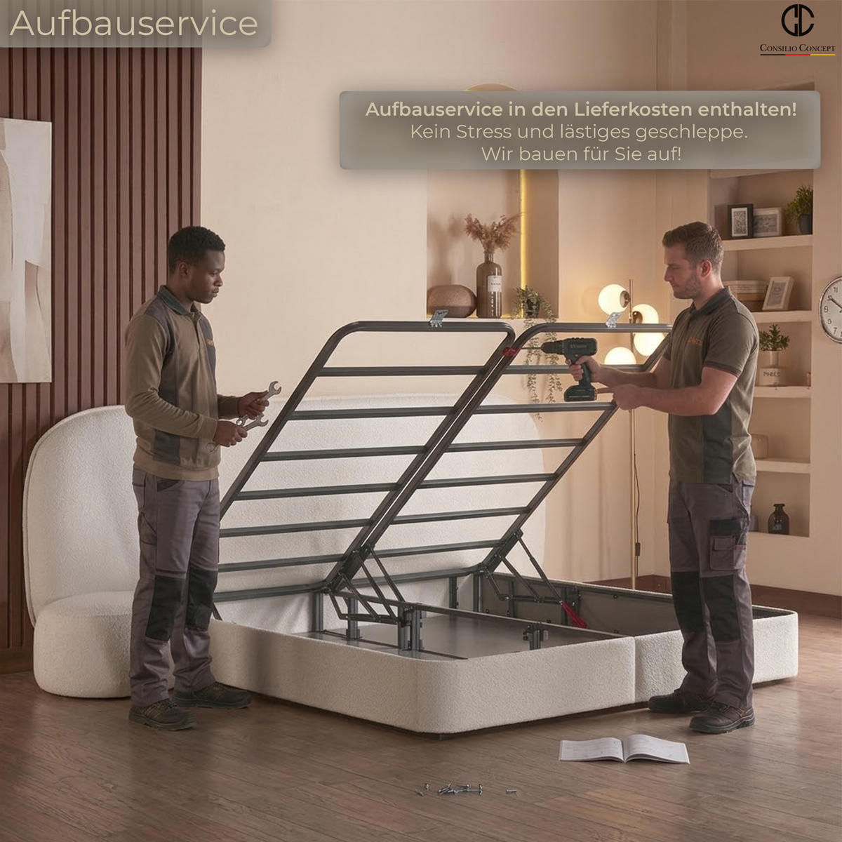 BOXSPRINGBETT MIT BETTKASTEN BALI 160/200 cm, Ivory, Bettkasten, Matratze, Topper integriert, H3 mittel 7-Zonen Matratze - Creme/Schwarz, Holz/Kunststoff (160/200cm) - Consilio Concept