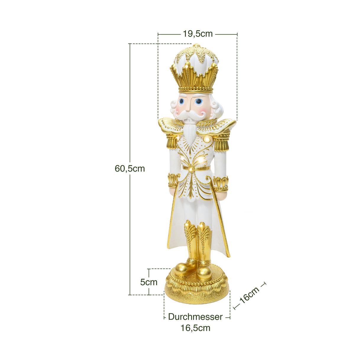 HOMETOPIA Nussknacker Figur 61 cm, Weihnachtsdeko mit 8 LEDs, Timer, MgO - Goldfarben, Naturmaterialien (16/61/19.5cm) - Hometopia