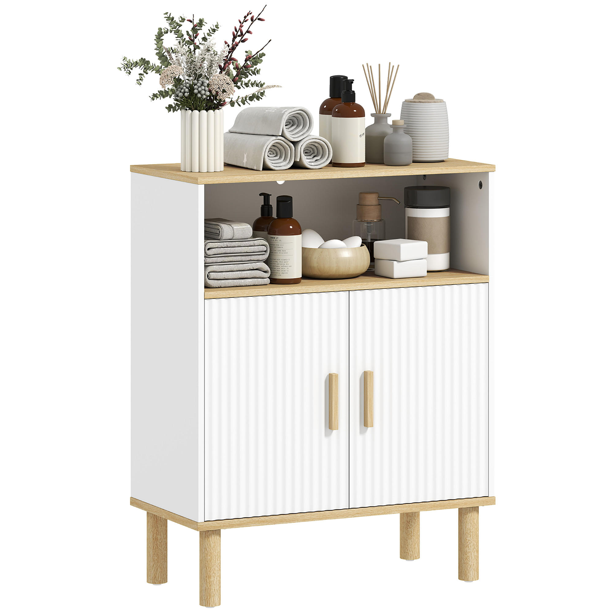 BADMÖBEL DE-17355 ausziehbarer Wäschekorb, 3-in-1 Natur - Weiß, Holzwerkstoff (60/76.5/29.5cm) - ComfortXL
