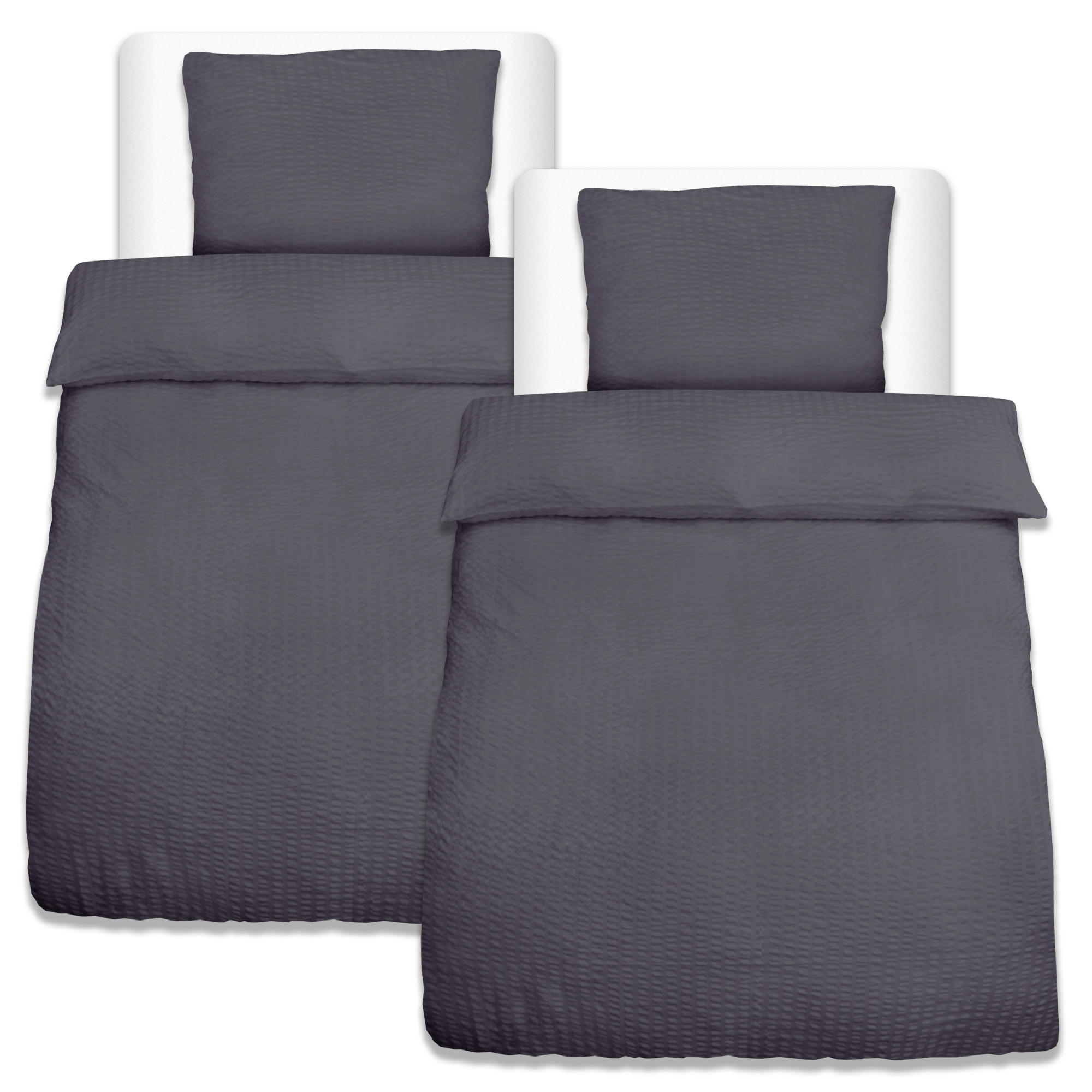 BETTWÄSCHE Meline 135/200 cm + Kissenbezug 80/80 cm Anthrazit Seersucker 2er Set - Anthrazit, Textil (80/80cm) - Beautissu 