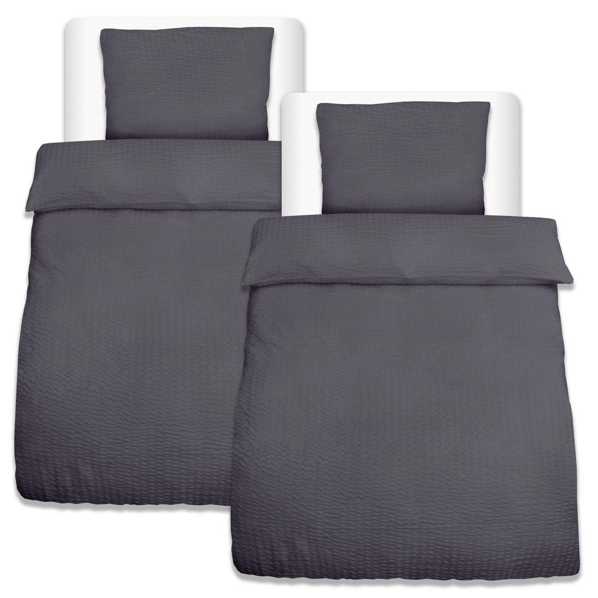 BETTWÄSCHE Meline 135/200 cm + Kissenbezug 80/80 cm Anthrazit Seersucker 2er Set - Anthrazit, Textil (80/80cm) - Beautissu 