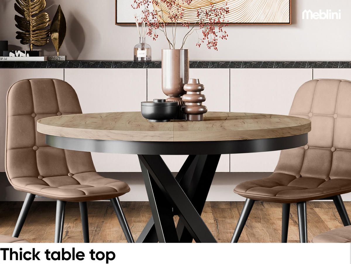 ESSTISCH CHRIS - Honigeiche/Schwarz, Holzwerkstoff (100/100/77cm) - Meblini